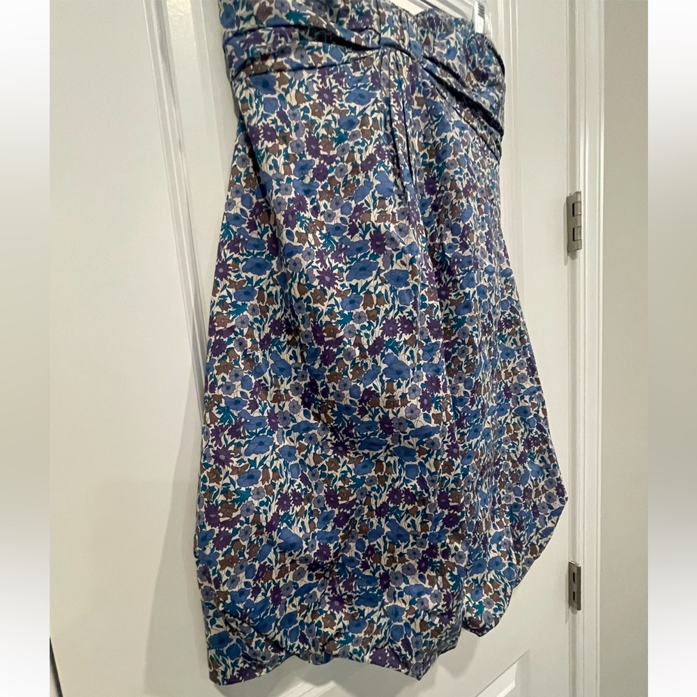 JCrew Blue purple floral bubble hem strapless mini dress Liberty lily astin - Picture 4 of 6